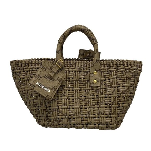 BALENCIAGA Bistro XS Basket Gray Beige Black Polyurethane Polyester - Picture 1 of 14